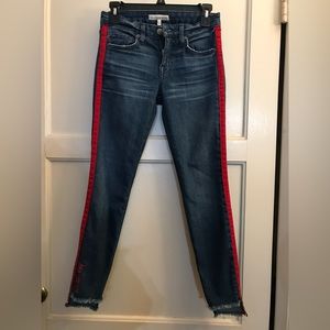 Joie Jeans Bon Voyage Skinny Jeans in Vintage Dusk with Step Hem and Red Stripe